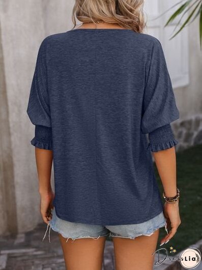 Heathered Notched Lantern Sleeve Blouse