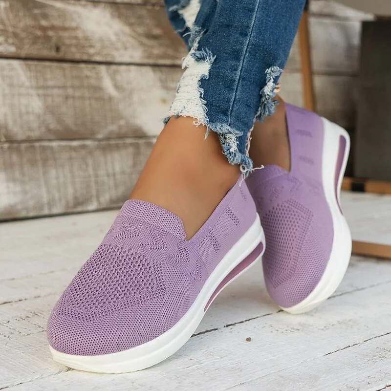 Women's Slip-Ons Slip-on Sneakers Daily Flat Heel Round Toe Casual Minimalism Knit Loafer Solid Colored Black Blue Purple | IFYHOME