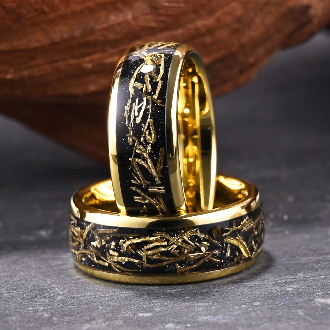 8MM Gold Tungsten Carbide Rings Copper Wire and Black Sandstone Wedding Comfort Fit Couple Rings