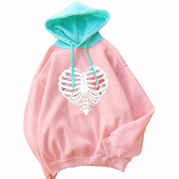 Skeleton Hoodie Love Heart plus Skeleton Pattern Women's Hoodie