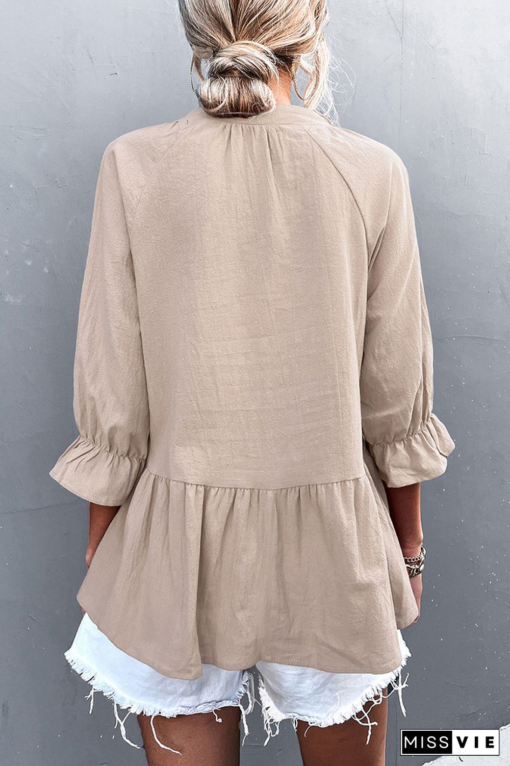 Casual Solid Flounce Fold V Neck Tops(5 Colors)