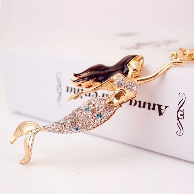 Korean Creative Cute Diamond Mermaid Rhinestone Keychain