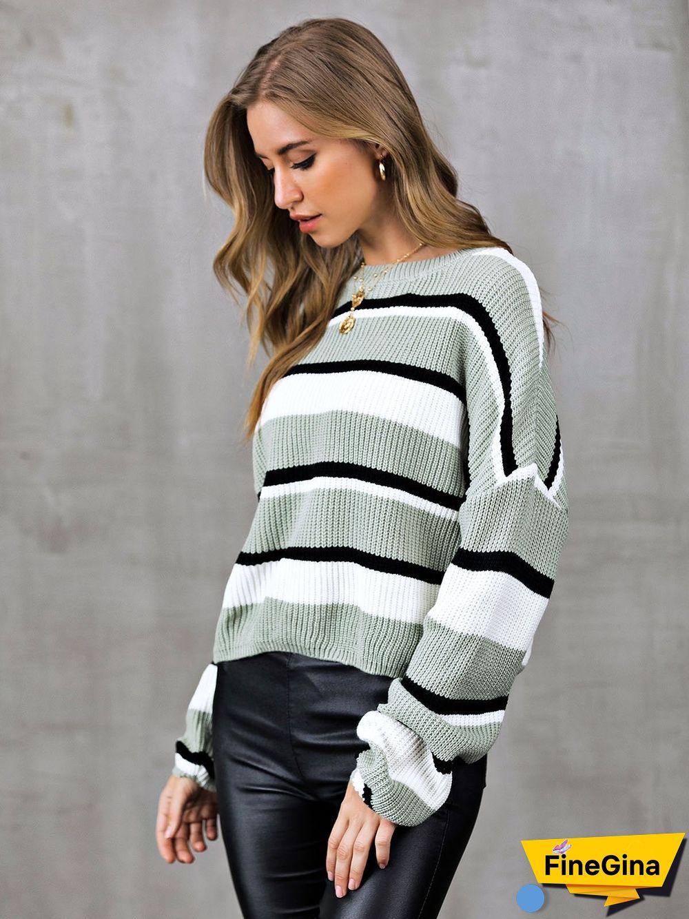 Striped Crew Neck Long Sleeve Sweater