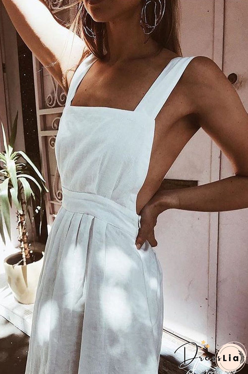 Halter Square Neck Backless Midi Dress