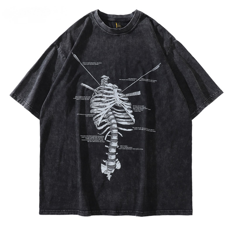 Loveciss®/ Streetwear Hip Hop Vintage Skeleton Print Men's Oversized T-shirts