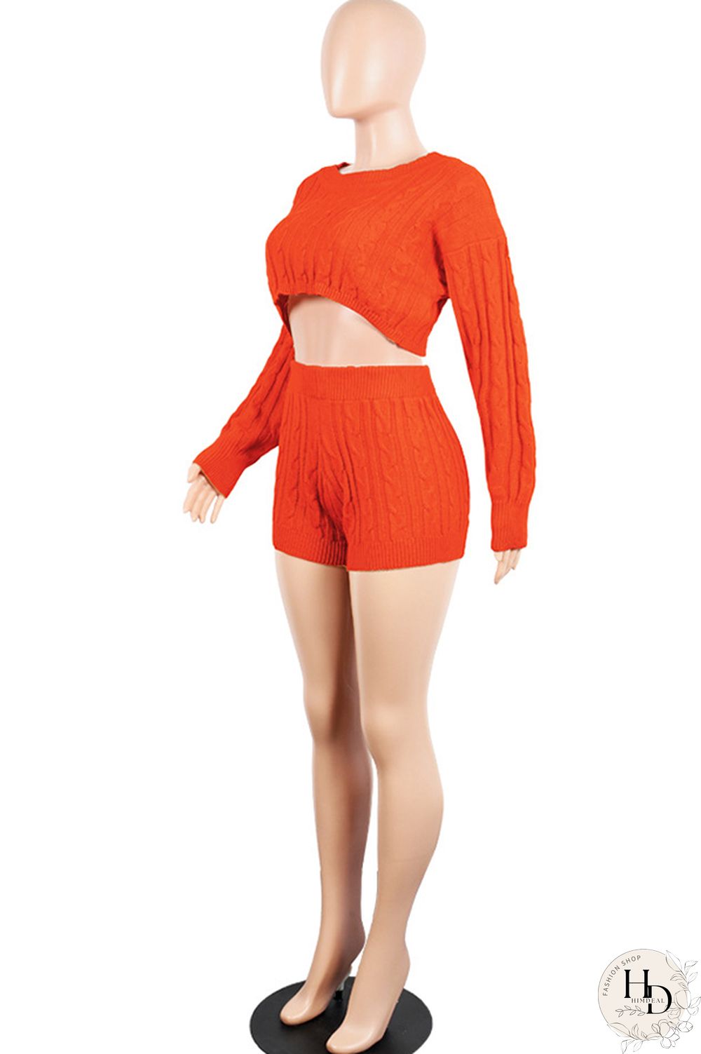 Orange Wool Europe and America Solid Two Piece Suits pencil Long Sleeve Two-Piece Short Set