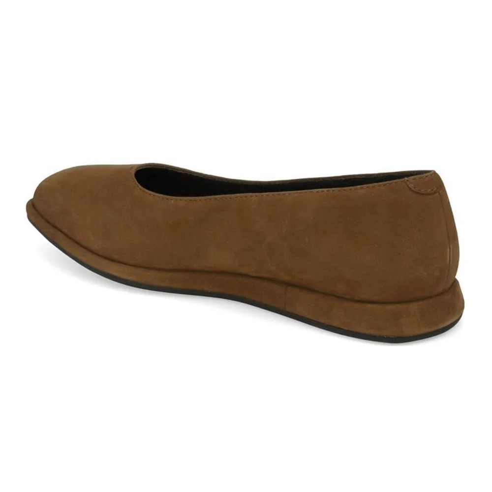 Vegan Suede Slip-On Square Toe Flat Shoes for Women in Brown