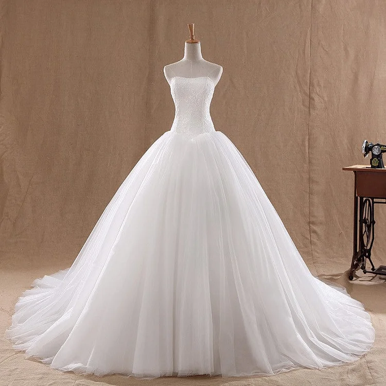 White Simple Large Size High Waist Tube Top Wedding Dress
