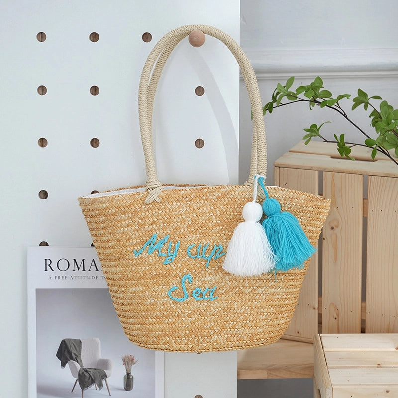 Women’s Small Straw Letter Elegant Streetwear Square String Straw Bag