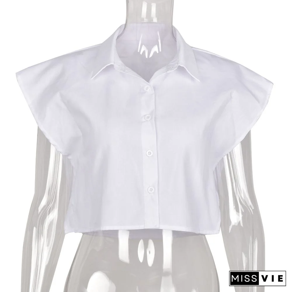 Y2K Chic Buttons Up Turn Down Collar Shirt Crop Top