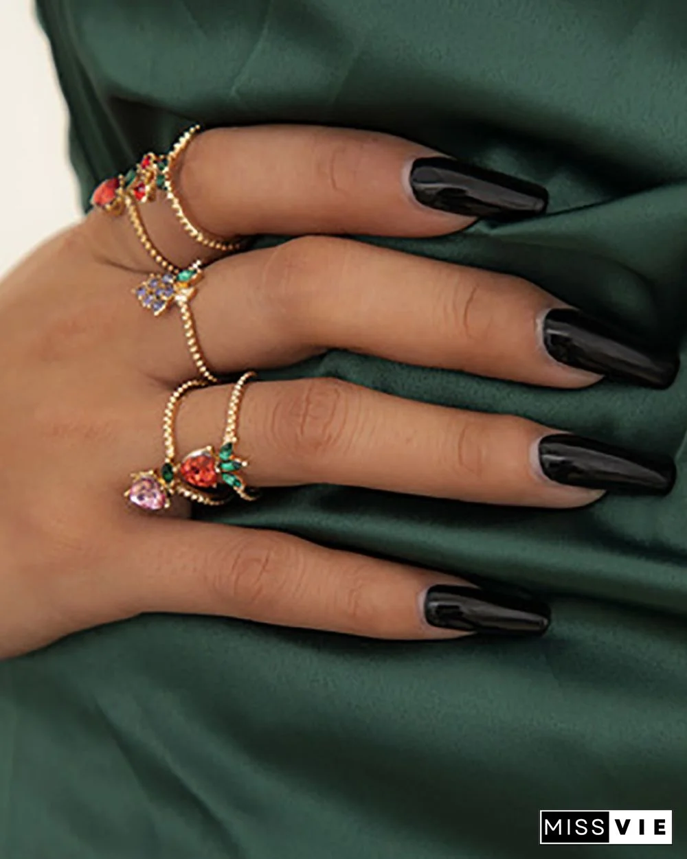 5PCS Fruit Pattern Colorful Studded Rings Set