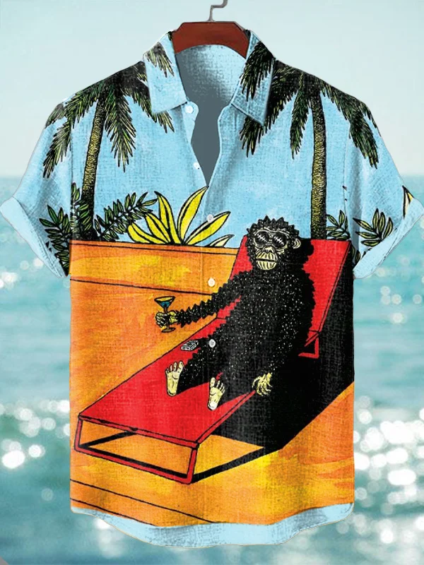 Men's Vacation Beach Tropical Tree Monkey Print Shirt