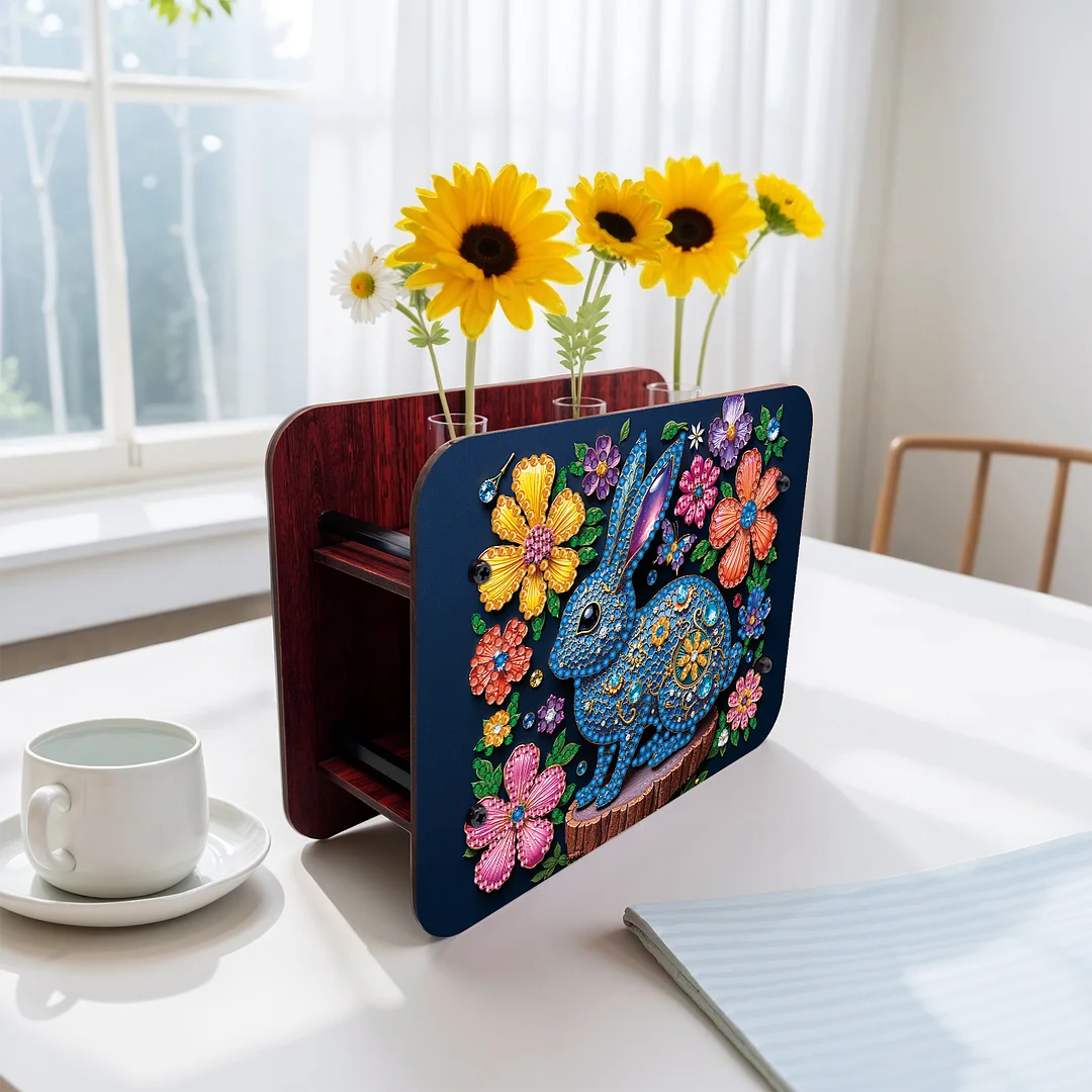 Gem Rabbit DIY Diamond Painting Wooden Tube Vase for Adults Gift Idea Home Decor