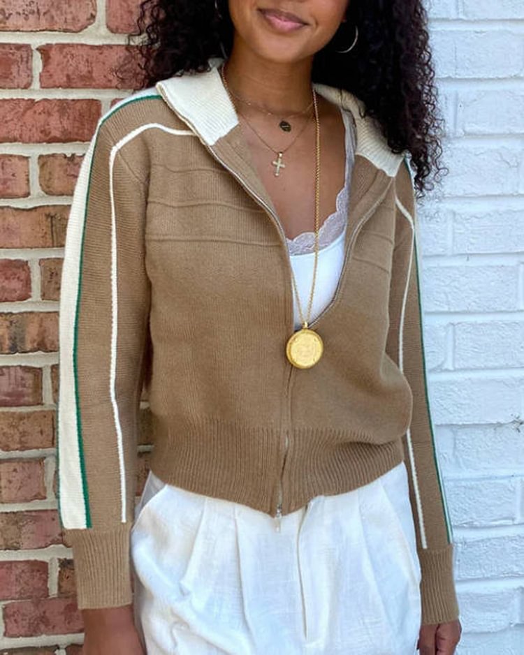 Khaki stitching decorative denim design personality short fashion all-match jacket