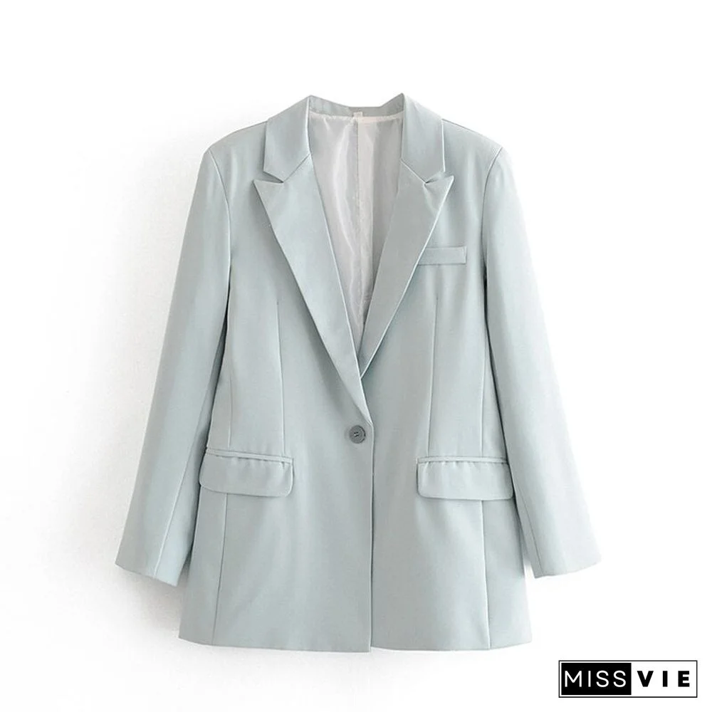 Spring Pink Blue Ol Two Piece Set Women Single Button Office Lady Blazer Jacket Coat+Zipper Pants Suit Female Trousers Tops