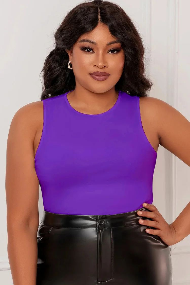 Xpluswear Design Plus Size Purple Casual Round Neck Sleeveless Tank Tops 