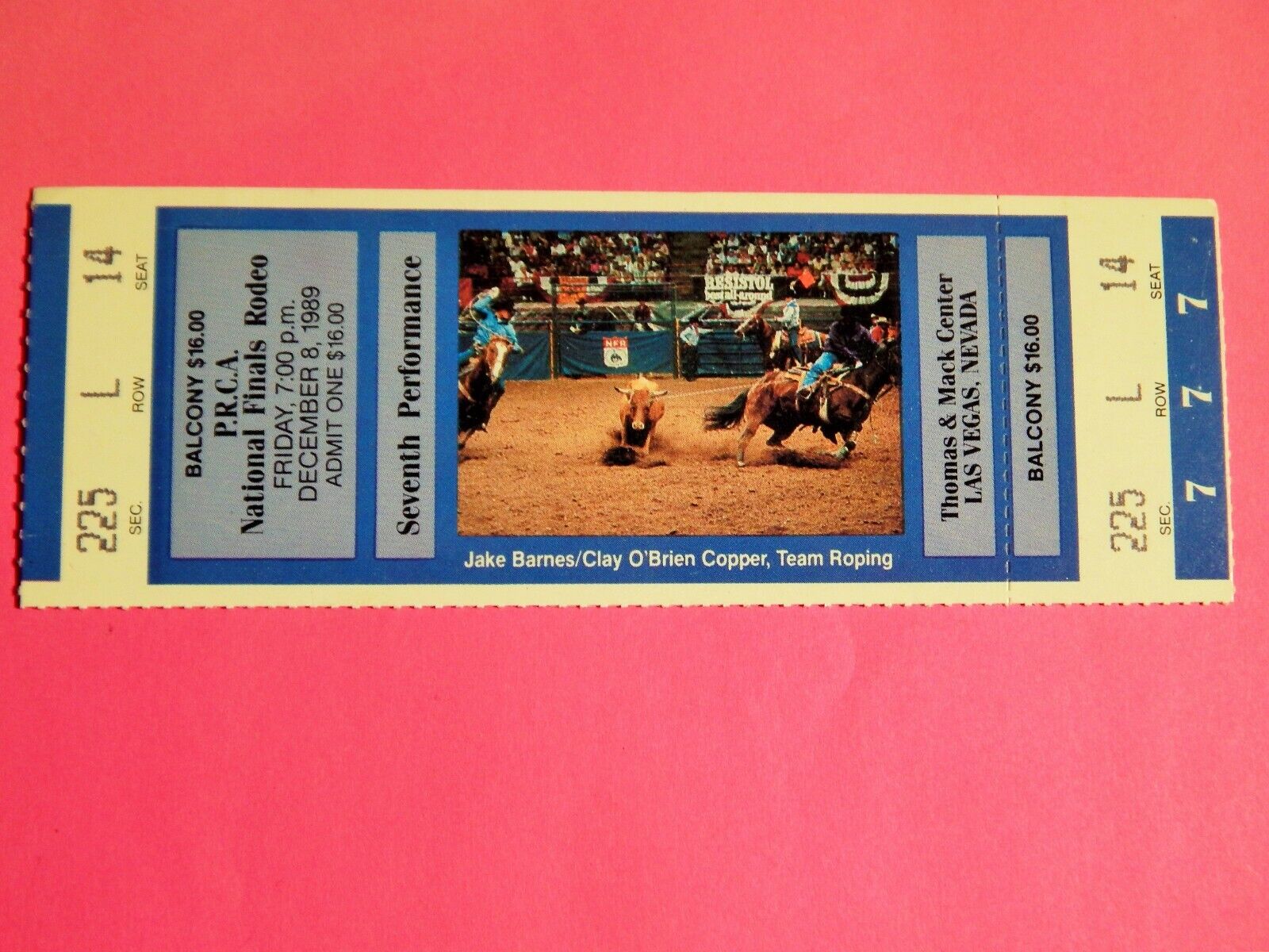 1989 NATIONAL FINALS RODEO ORIGINAL USED TICKET JAKE BARNES COLOR Photo Poster painting