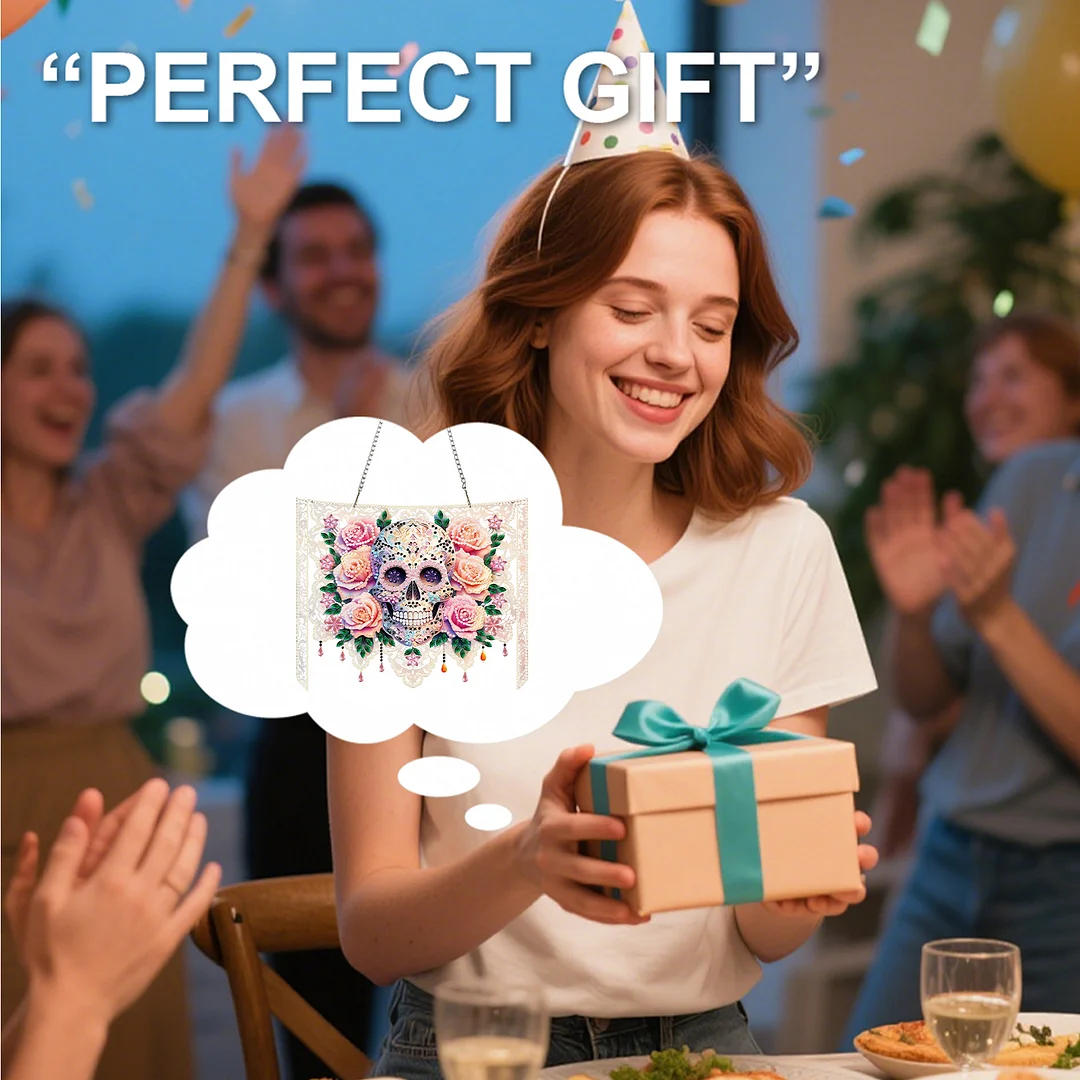 Skulls Flower 2D Flat DIY Acrylic Diamond Painting Kit Window Hanging Wall Decor