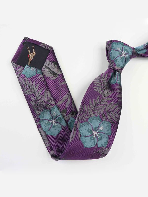 Flower Print Purple Silk Tie-Real Silk Life