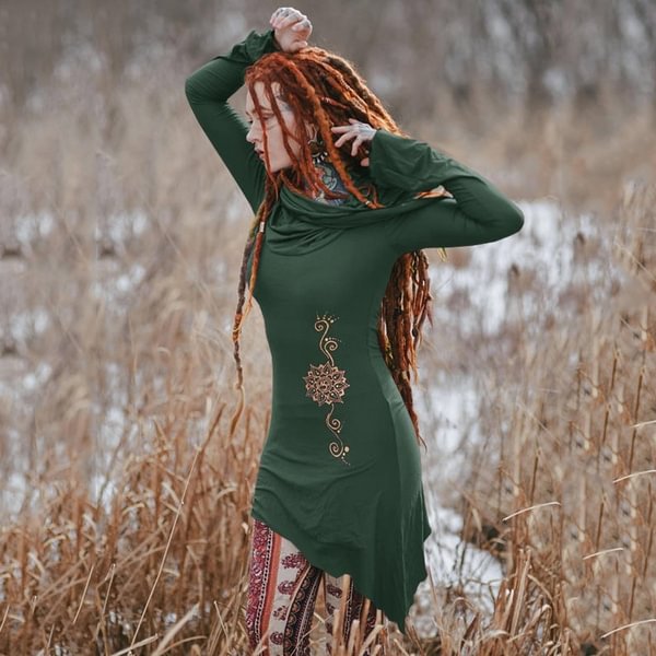 S-5XL Plus Size Medieval Women Fashion India Style Hooded Long Sleeve Solid Color Cotton Cosplay Apparel Slim Fit Hoodies Shirts Dresses Irregular Hem Mini Dresses - Shop Trendy Women's Clothing | LoverChic