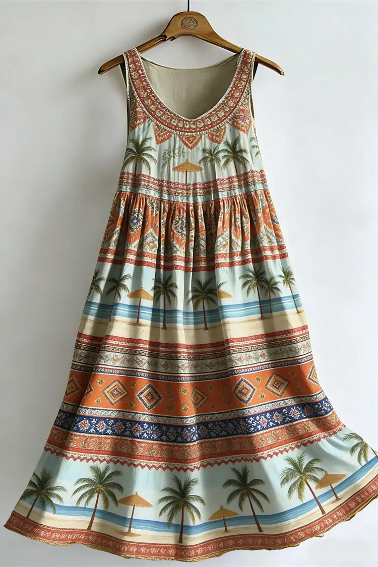 Women's Vintage Bohemian Print Sleeveless Cotton Dress