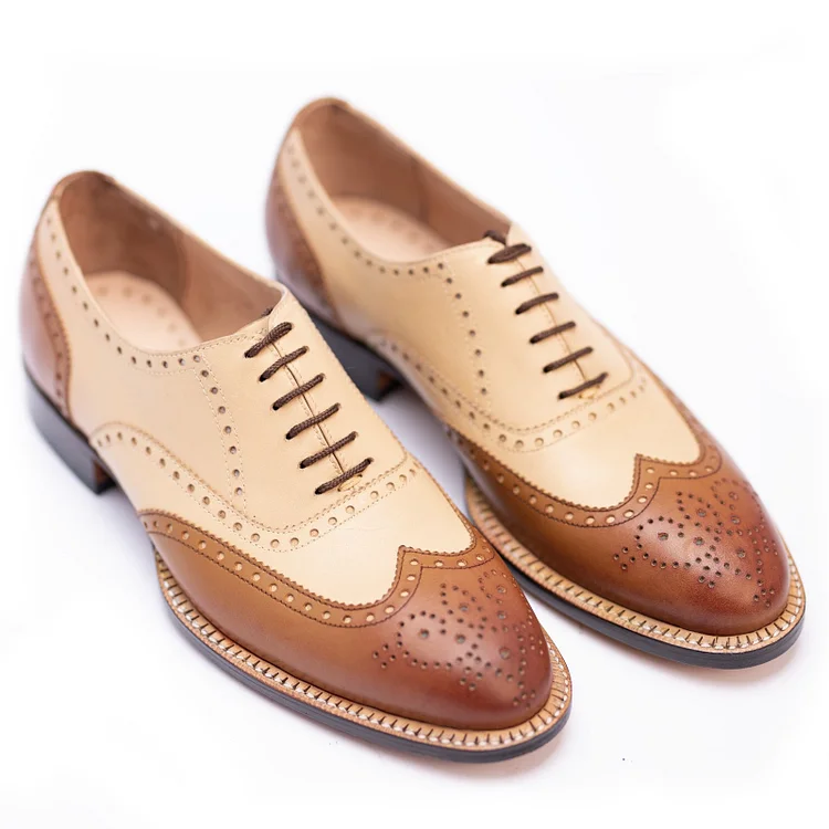 Handmade Mens wingtips brogue dress shoes, Men Two tone dress shoes