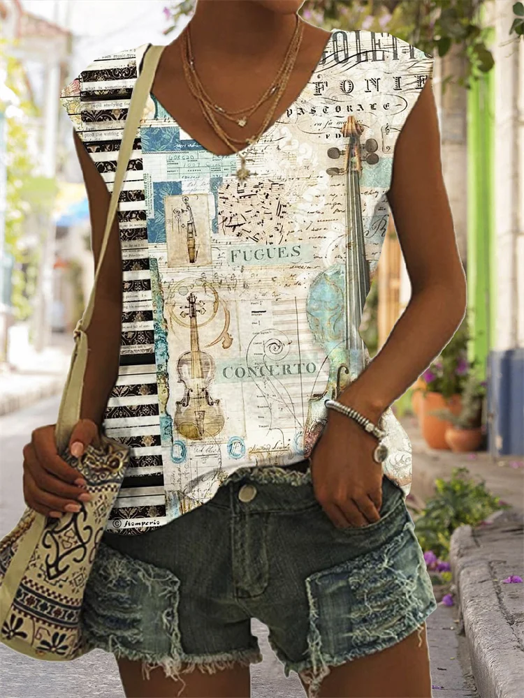 Vintage Music Poster Inspired V Neck Tank Top