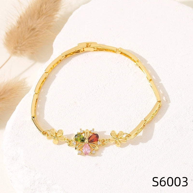Minimalist Flower Copper Inlay Zircon Bracelets