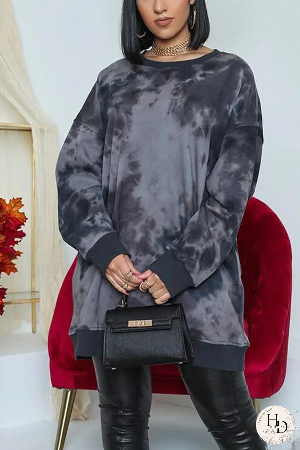 Grey Sweet Cotton Print O Neck Long Sleeve A Line Dresses