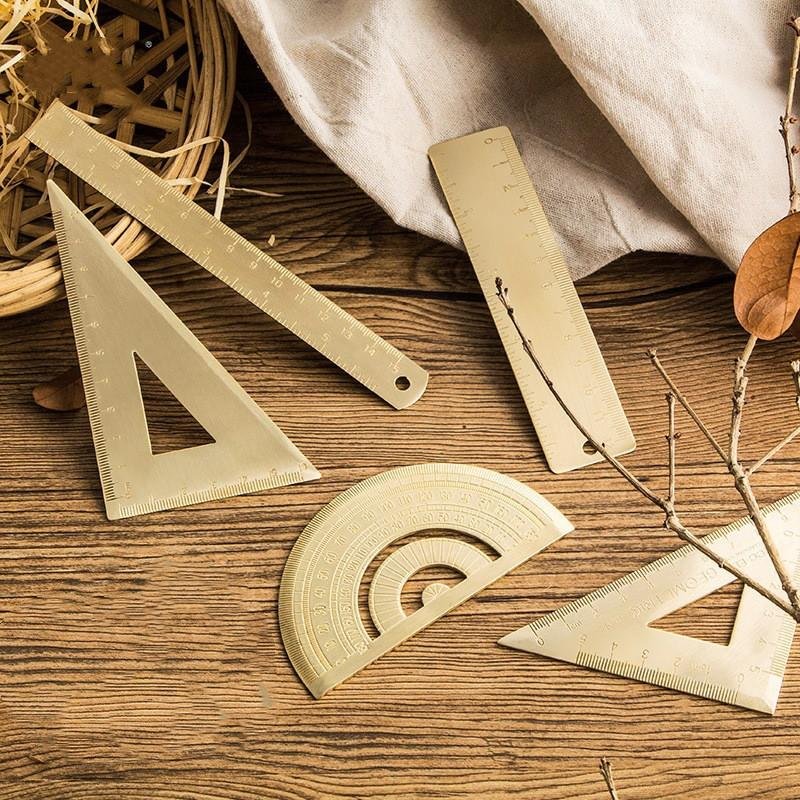Brass Ruler or Triangle Ruler Protractor-Himinee.com