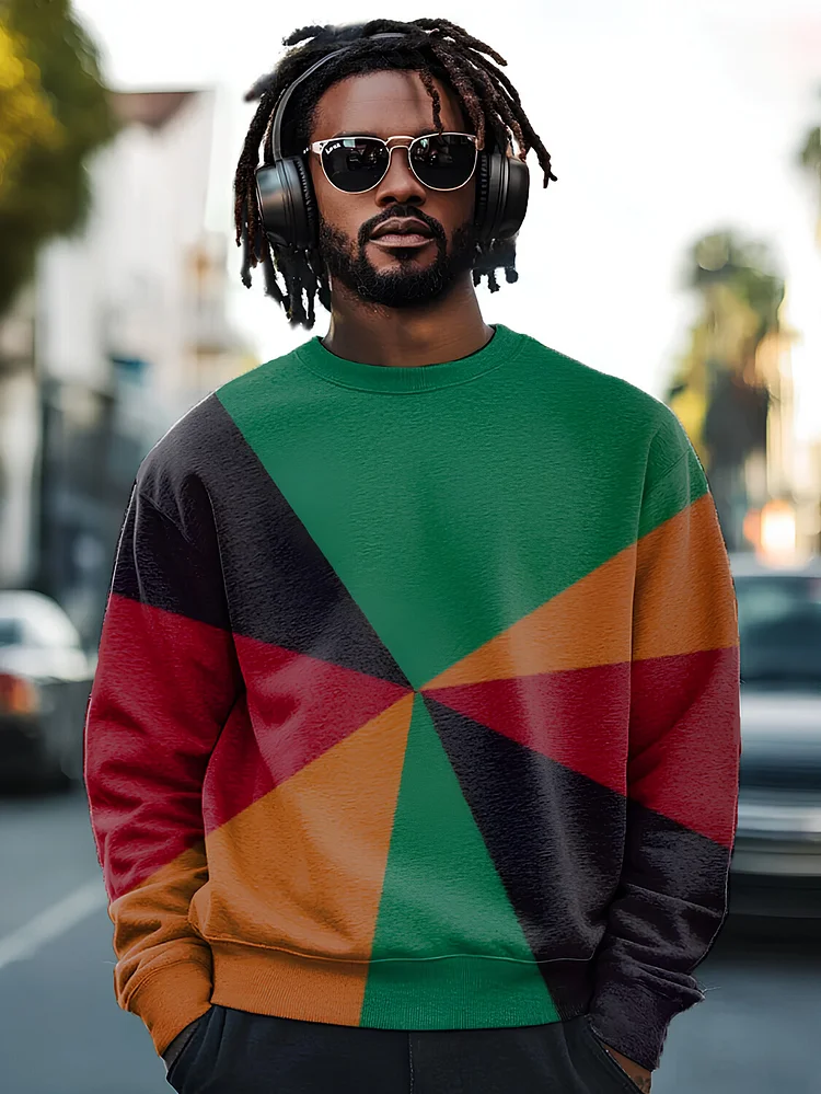Men's Black History Month Colorblock Print Casual Sweatshirt