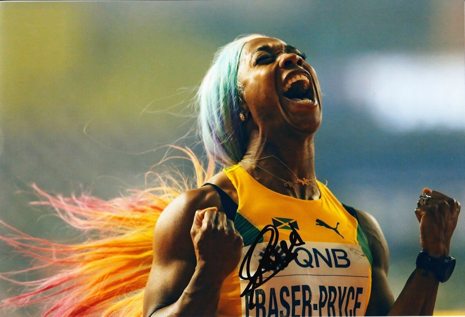 Shelly Ann Fraser Pryce SIGNED 12X8 Photo Poster painting World Championships AFTAL COA (F)