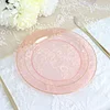 10 Pack | 7.5" Blush / Rose Gold Plastic Dessert or Appetizer Plates With Gold Rim and Hammered Design