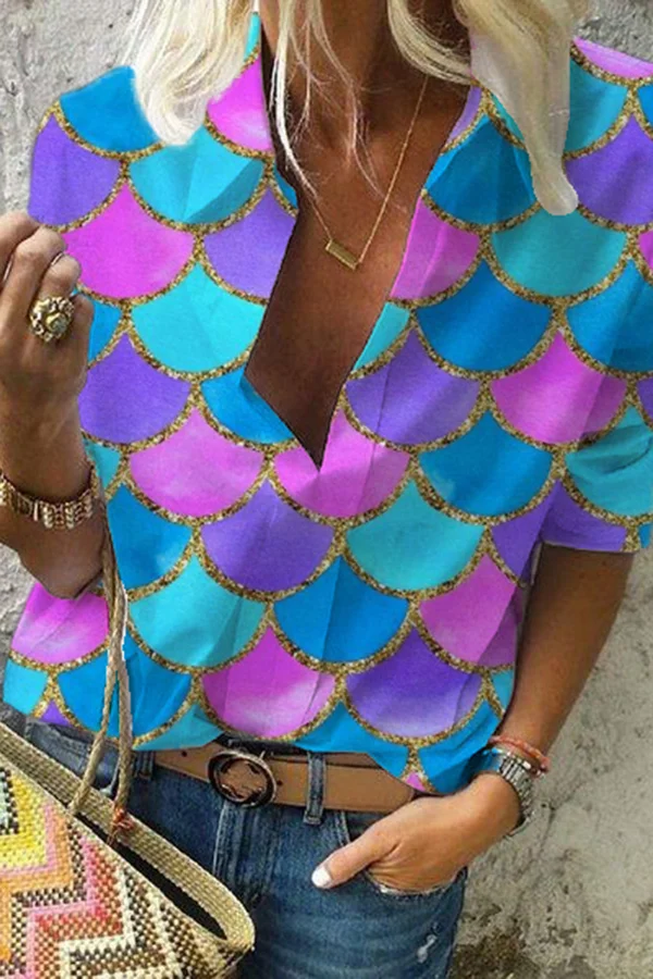 Colorful Fish Scale Printed Top