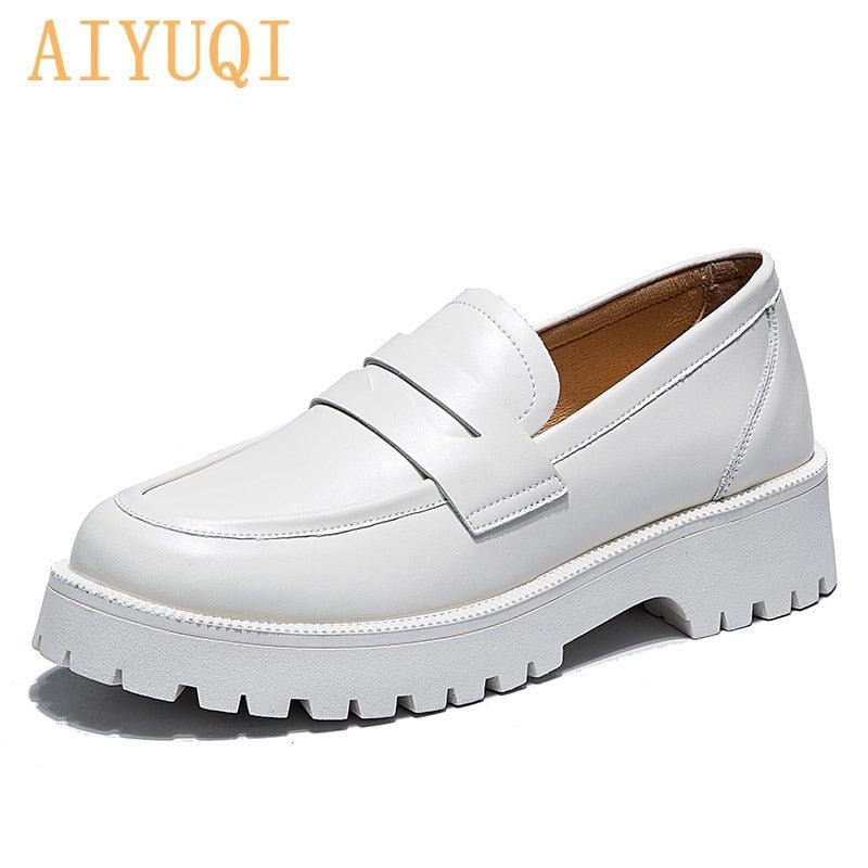 AIYUQI Spring Shoes Female British Style 2021 New Thick-soled College Style Casual Loafers Genuine Leather Fashion Shoes Girls