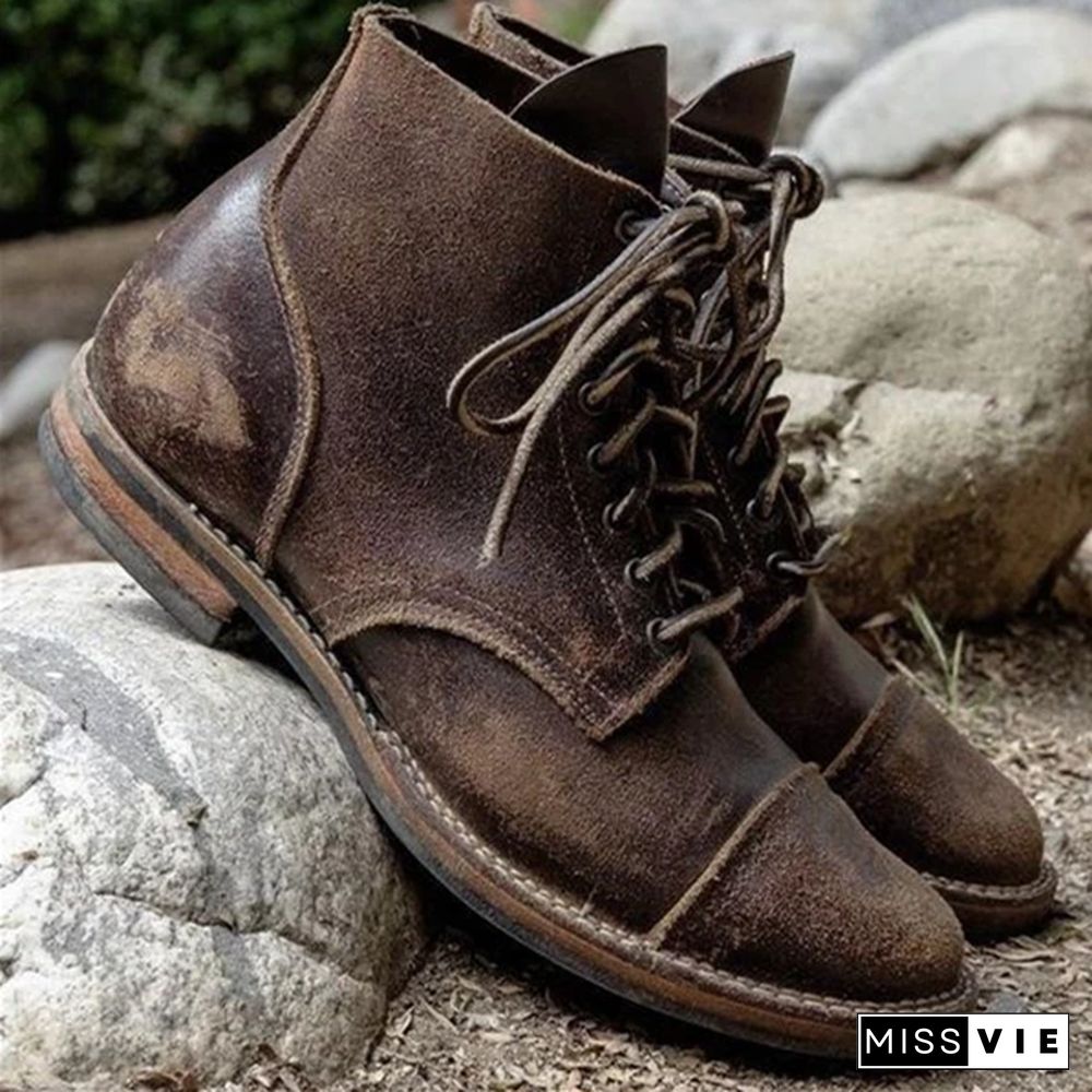 Men Vintage Genuine Leather Ankle Boots