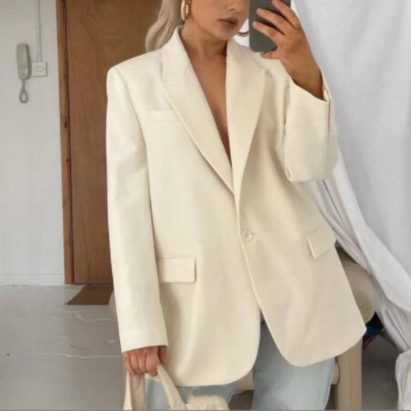 Msfancy White Blazer Women 2021 Fall Single Breasted Loose Jacket Mujer Long Sleeve Casual Outfit