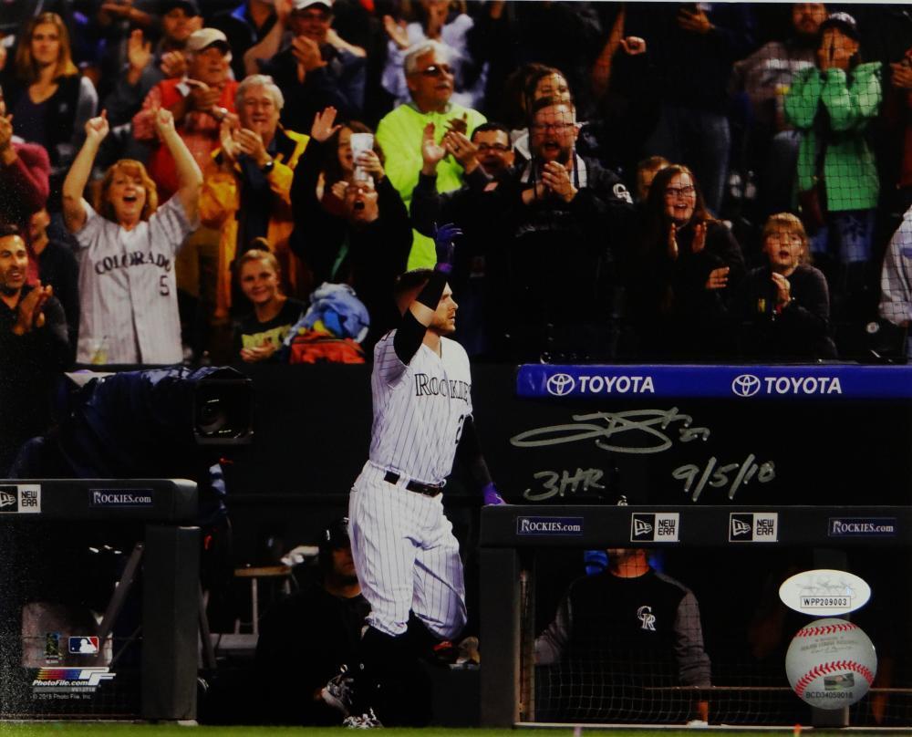 Trevor Story Signed Rockies 8x10 Wave to Crowd PF Photo Poster painting W/ HR Insc- JSA W Auth