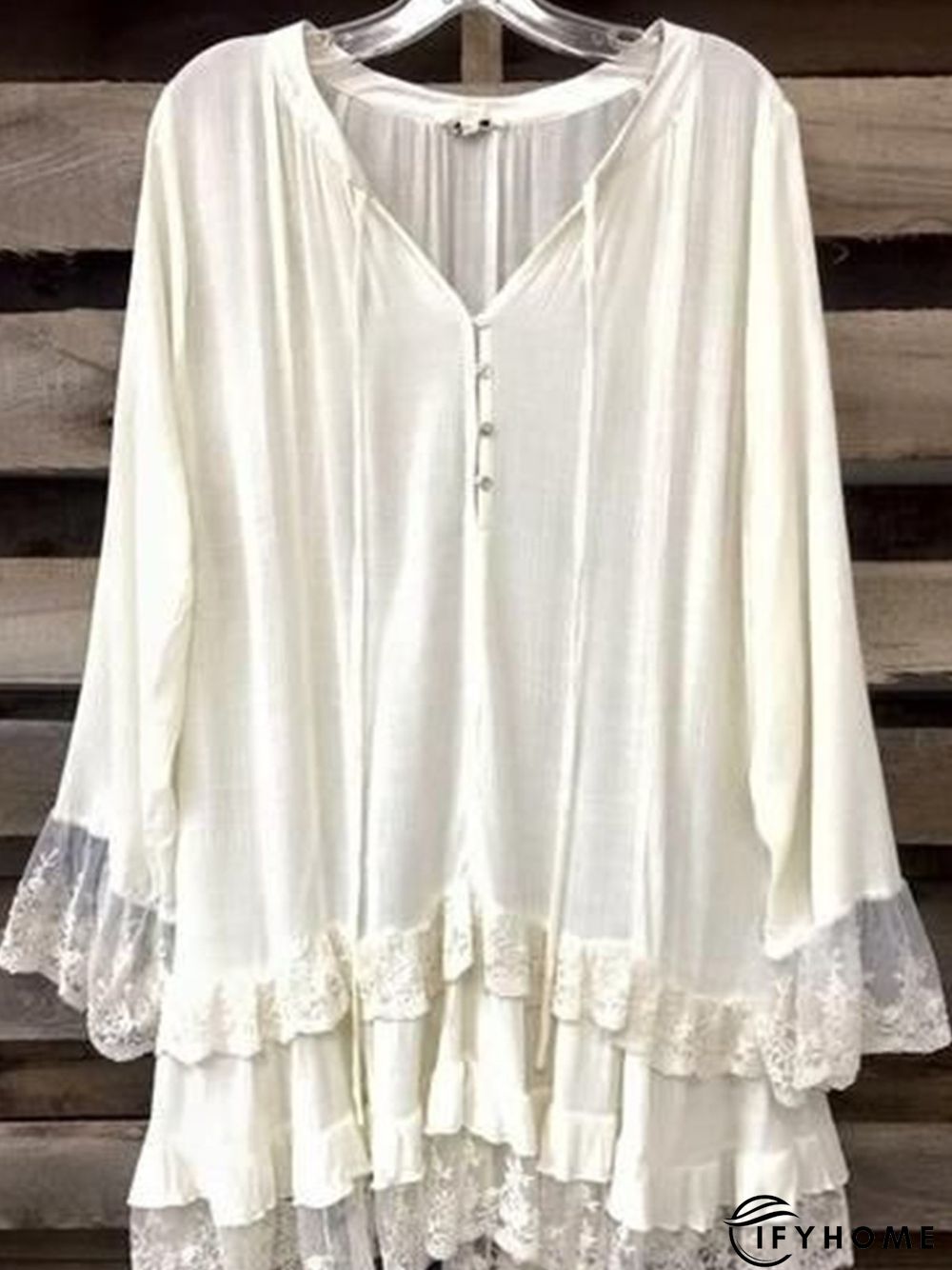 Plus Size Casual Keyhole Cotton-Blend T-shirt | IFYHOME