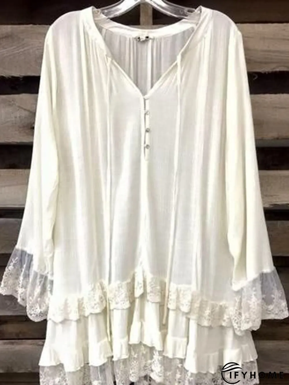Plus Size Casual Keyhole Cotton-Blend T-shirt | IFYHOME