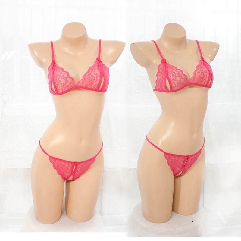 Women's Erotic Lingerie Transparent Crotchless Lace Sexy Underwear Bra Pants Exotic Apparel Pajamas Hot 8 Colors 2pcs Set