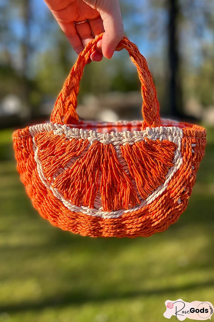 Watermelon Orange Straw Tote Bag