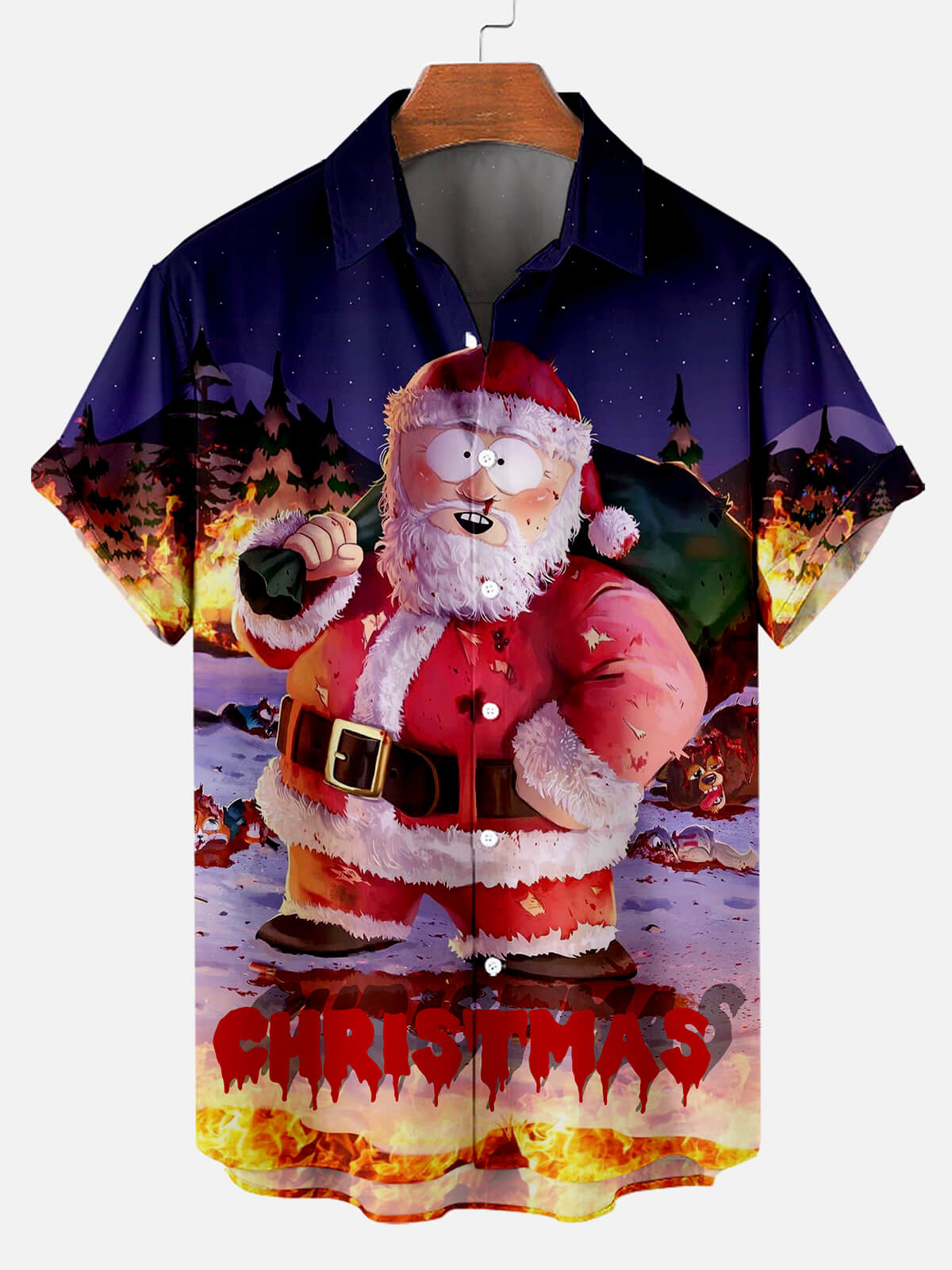 Men's Cartoon Santa Claus Short Sleeve Shirt