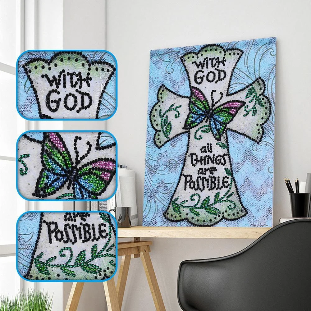 Diamond Painting - Special Shaped Drill - Holy Cross Butterfly(25*30cm)