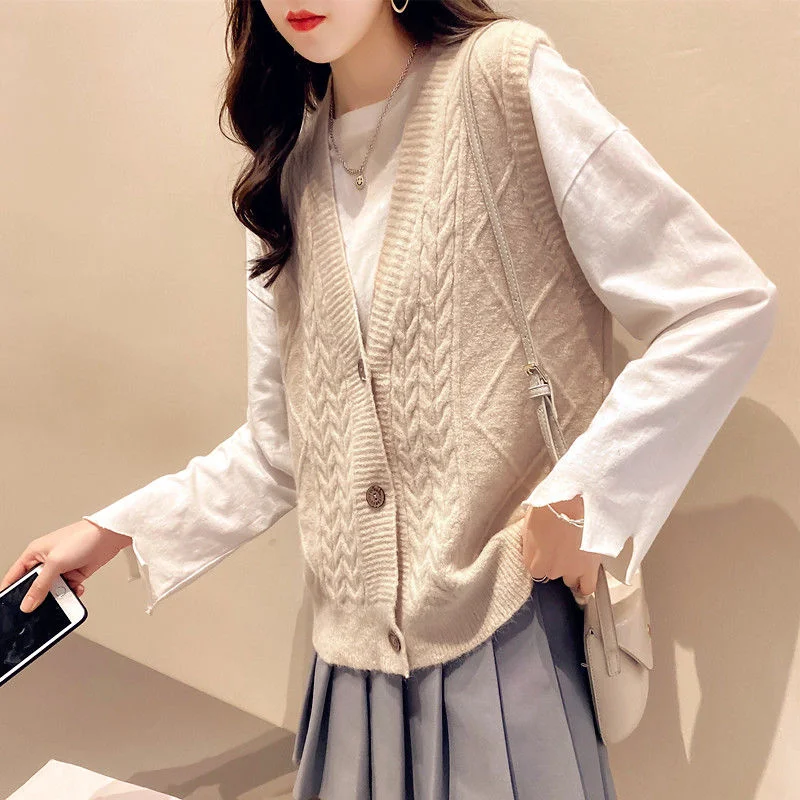 Sweater Vests Women Solid Single Breasted Sleeveless Womens Office Female Fashion Loose Large Size 3XL Casual Korean Soft Daily