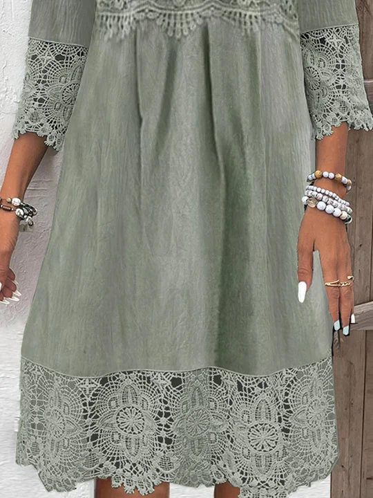 Women Half Sleeve V-neck Solid Color Dress