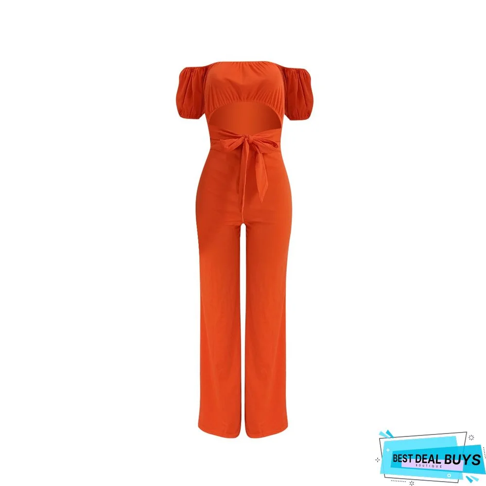 Solid Color Backless Shoulder One-piece Casual Wide-leg Pants