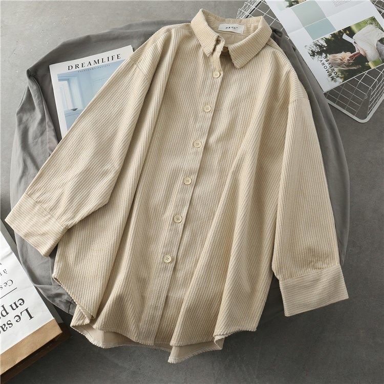 Women Solid Shirts Corduroy Autumn Stylish Daily Loose Elegant Womens High Street All-match Plus Size Ulzzang 2020 New Arrival