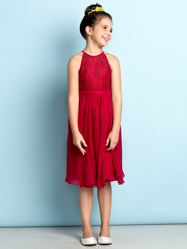 Daisda A-Line Jewel Neck Knee Length  Flower Girl Dress With Lace 