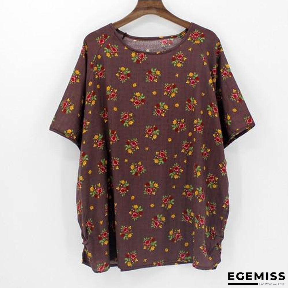 4XL Plus Size Women Batwing Casual Tops Tees Floral Print Cotton Linen Blouses | EGEMISS